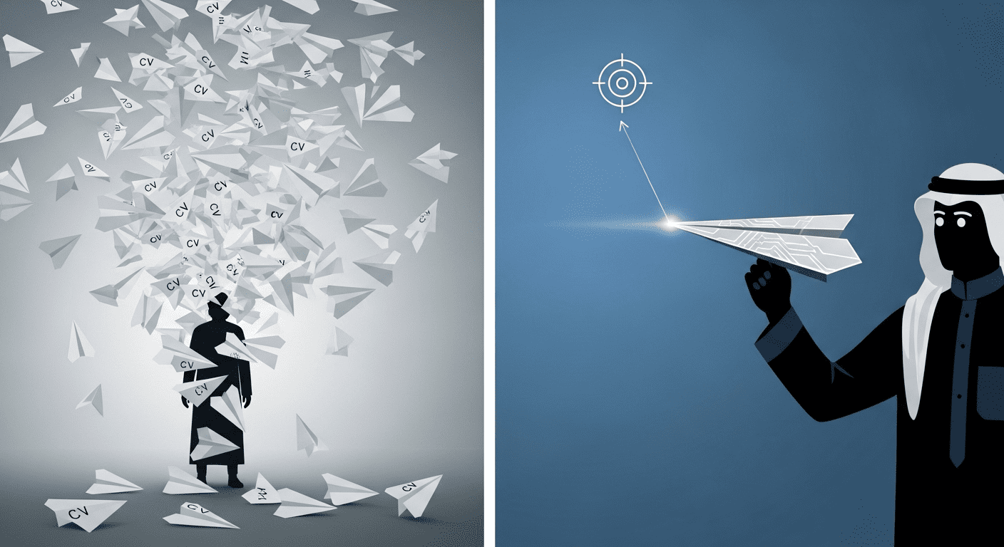 مقارنة بين التقديم العشوائي للوظائف والاستهداف الدقيق للفرص الحقيقية.