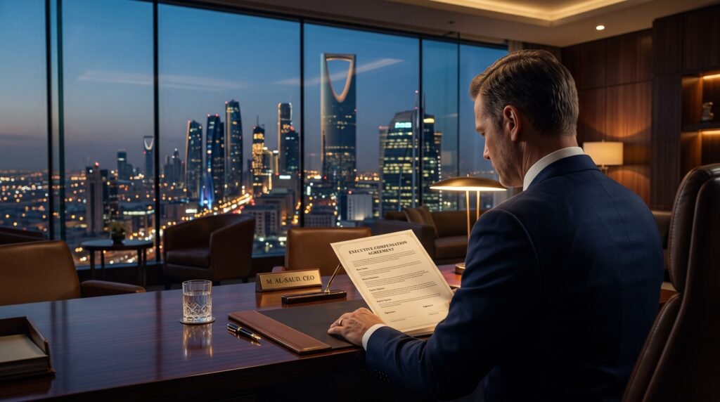 رئيس تنفيذي يقرأ عقد حزم التعويضات رواتب الرؤساء التنفيذيين في السعودية والإمارات